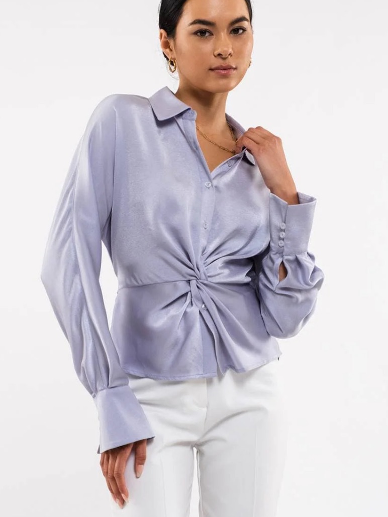 Nordstrom Twisted Waist Ice Blue Blouse